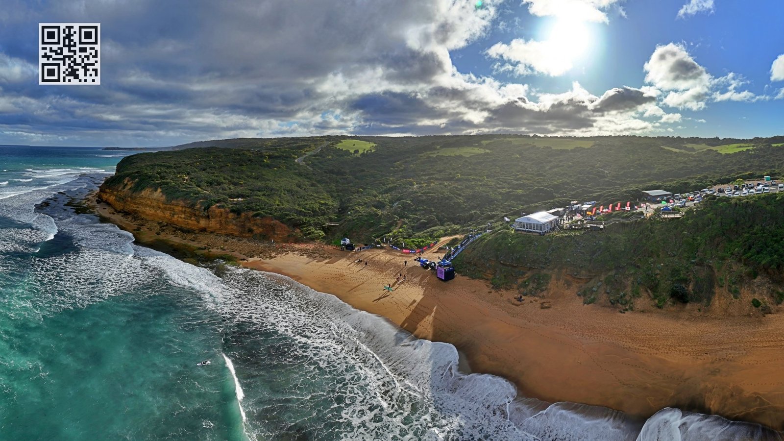 Aerial panorama of Bells Beach